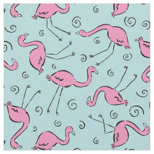 Tropisches rosa Flamingo auf Aqua Blue Pattern Stoff (Nahaufnahme)