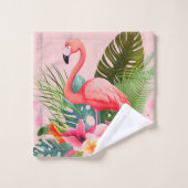 Tropisches Rosa Flamingo Badhandtuch Set (Waschlappen)