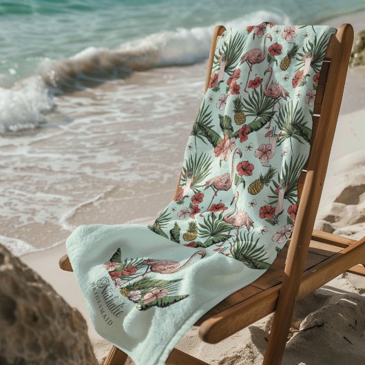 Tropisches rosa Flamingo Blumenmuster Türkis Strandtuch