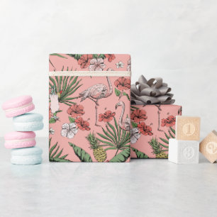 Tropisches rosa Flamingo Coral Floral Muster Geschenkpapier
