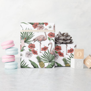 Tropisches rosa Flamingo Coral Floral Muster Geschenkpapier