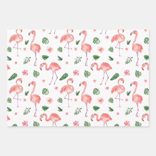 Tropisches rosa Flamingo-Muster Geschenkpapier Set (Vorderseite)