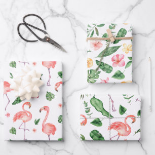 Tropisches rosa Flamingo-Muster Geschenkpapier Set
