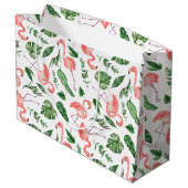 Tropisches rosa Flamingo-Muster Große Geschenktüte (Rückseite Schrägansicht)