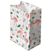Tropisches rosa Flamingo-Muster Mittlere Geschenktüte (Vorderseite Schrägansicht)