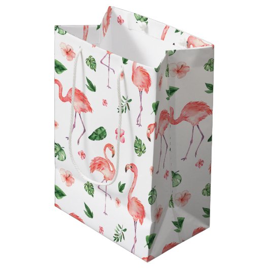 Tropisches rosa Flamingo-Muster Mittlere Geschenktüte (Vorderseite Schrägansicht)