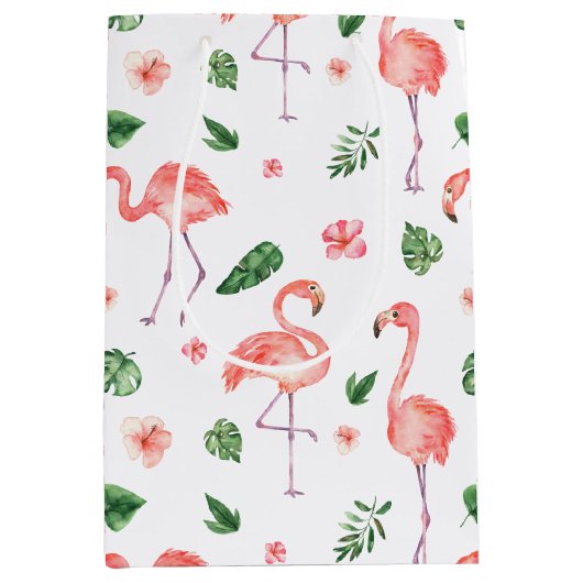 Tropisches rosa Flamingo-Muster Mittlere Geschenktüte (Vorderseite)