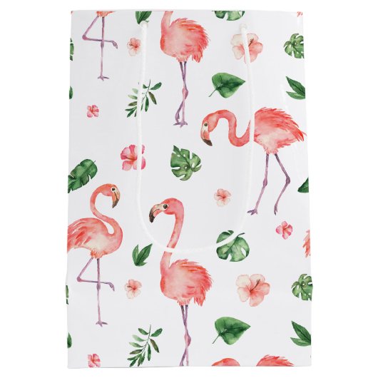 Tropisches rosa Flamingo-Muster Mittlere Geschenktüte (Rückseite)