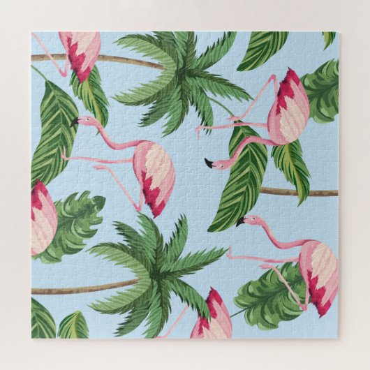 Tropisches rosa Flamingo-Muster Puzzle (Horizontal)