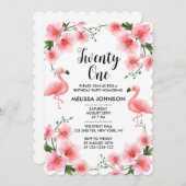 Tropisches Rosa Flamingo Orchid Flora 21. Geburtst Einladung (Vorne/Hinten)