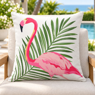 Tropisches Rosa Flamingo Palmenblatt Kissen