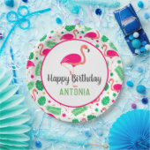 Tropisches rosa Flamingo Personalisierter Geburtst Pappteller (Party)