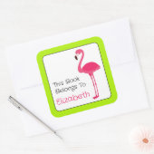 Tropisches rosa Flamingo Personalisiertes Buchzeic Quadratischer Aufkleber (Umschlag)