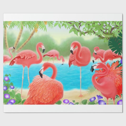 Tropisches rosa Flamingo-Vogel-Packpapier Geschenkpapier (Flach)