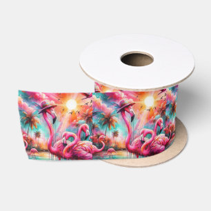 Tropisches rosa Flamingos Palm Trees Sun Flamingo Satinband