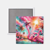 Tropisches Rosa Flamingos Palmen Organisation Magnet (Vorderseite/Rückseite)