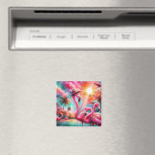 Tropisches Rosa Flamingos Palmen Organisation Magnet (In Situ (Geschirrspüler))