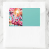 Tropisches Rosa Flamingos Palmen Organisation Rechteckiger Aufkleber (Tasche)