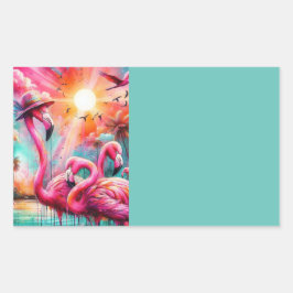 Tropisches Rosa Flamingos Palmen Organisation Rechteckiger Aufkleber