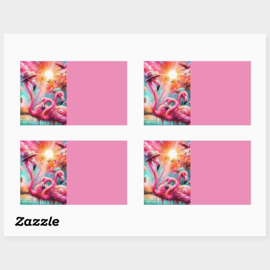 Tropisches Rosa Flamingos Palmen Organisation Rechteckiger Aufkleber (Blatt)