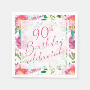 Tropisches Rosa Florales Wasserfarben 90. Geburtst Serviette