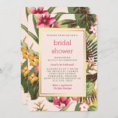 Tropisches Rosa Gold und grünes Brautparty Einladung (Vorne/Hinten)