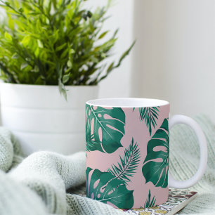 Tropisches Rosa & Grün Palmwedel Nahtloses Muster Zweifarbige Tasse