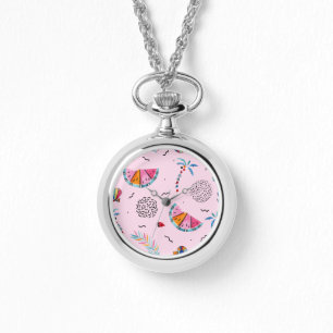 Tropisches rosa Memphis-Art-Muster Armbanduhr