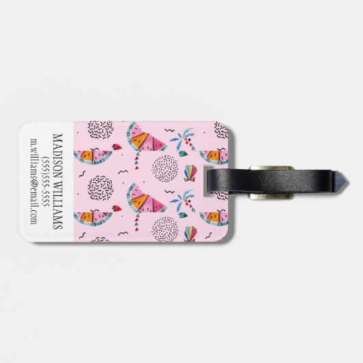 Tropisches rosa Memphis-Art-Muster Gepäckanhänger (Rückseite horizontal)