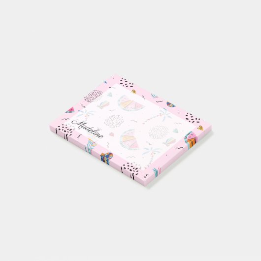 Tropisches rosa Memphis-Art-Muster Post-it Klebezettel (angewinkelt)