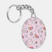 Tropisches rosa Memphis-Art-Muster Schlüsselanhänger (Vorderseite links)