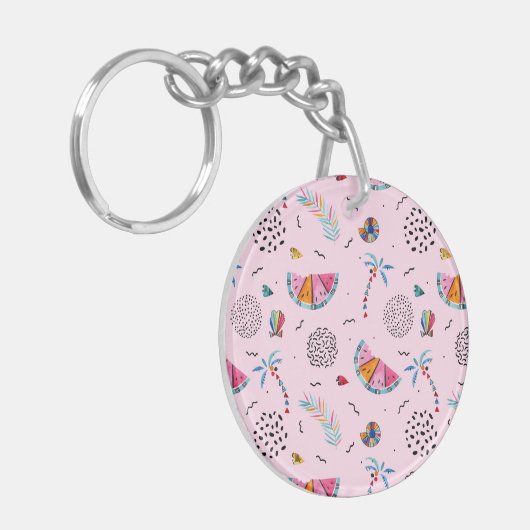 Tropisches rosa Memphis-Art-Muster Schlüsselanhänger (Vorderseite links)