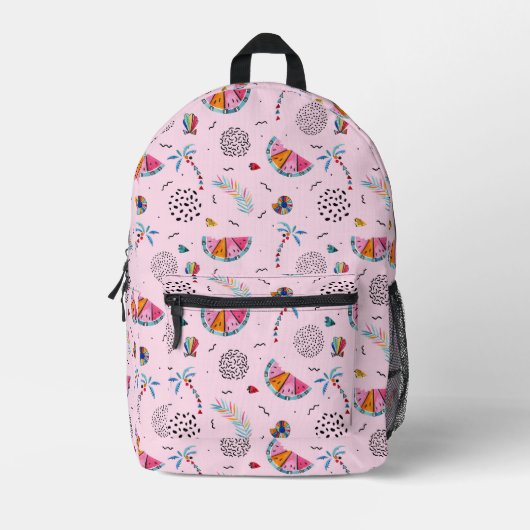 Tropisches rosa Memphis Stilmuster Bedruckter Rucksack (Vorderseite)