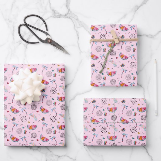 Tropisches rosa Memphis Stilmuster Geschenkpapier Set (Vorderseite)