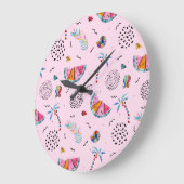 Tropisches rosa Memphis Stilmuster Große Wanduhr (Winkel)