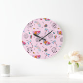 Tropisches rosa Memphis Stilmuster Große Wanduhr (Zuhause)