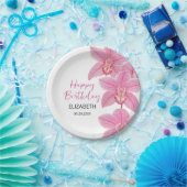 Tropisches Rosa Orchid Blume Happy Birthday Pappteller (Party)