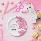 Tropisches Rosa Orchid Blume Happy Birthday Pappteller (Party)