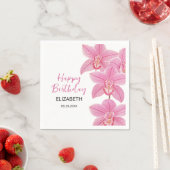 Tropisches Rosa Orchid Blume Happy Birthday Serviette (Beispiel)