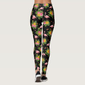 Tropisches rosa Schwarzes Flamingo-Muster Leggings (Rückseite)