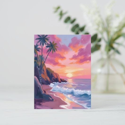 Tropisches Rosa Sonnenuntergang Postkarte (Stehend Vorderseite)