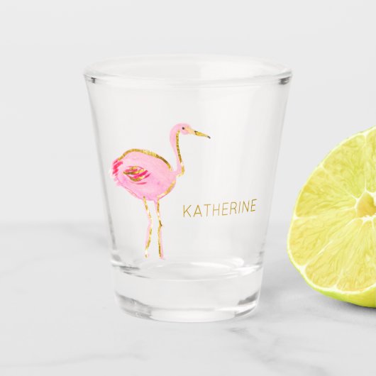Tropisches Rosa und Flamingo Personalisiert Schnapsglas (Vorderseite)