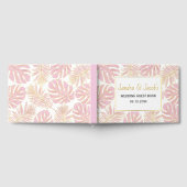 Tropisches Rosa und goldenes Blätter Moderne Hochz Gästebuch (Voll)