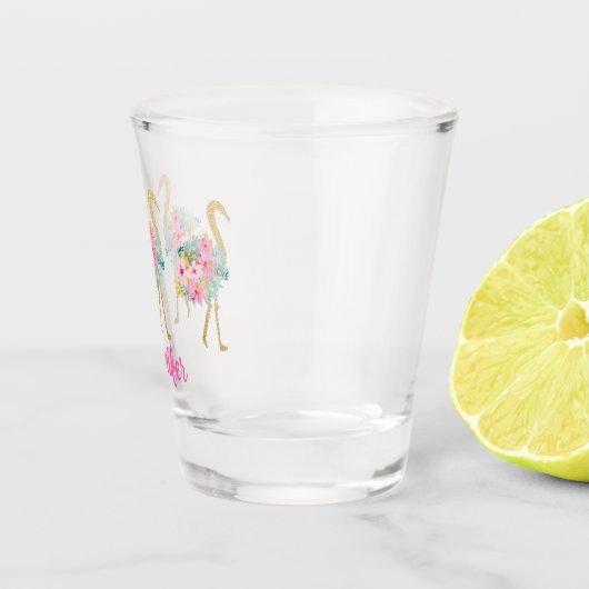 Tropisches Rosa und goldenes Flamingos mit Blume Schnapsglas (Rechts)