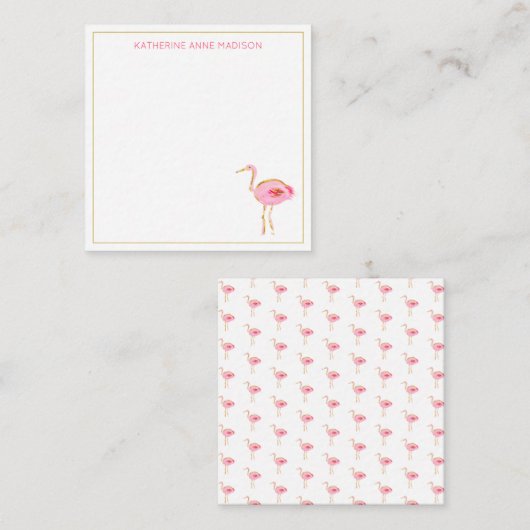 Tropisches Rosa und goldenes Flamingos Mitteilungskarte (Vorne/Hinten)