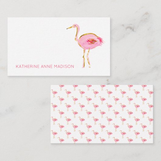 Tropisches Rosa und goldenes Flamingos Mitteilungskarte (Vorne/Hinten)