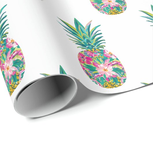 Tropisches Rosa und grüne Ananas Geschenkpapier (Rolleneckpunkt)