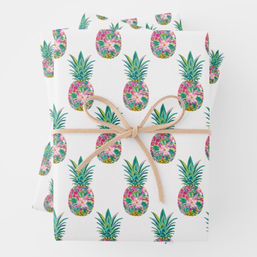 Tropisches Rosa und grüne Ananas Geschenkpapier Set (Beispiel)