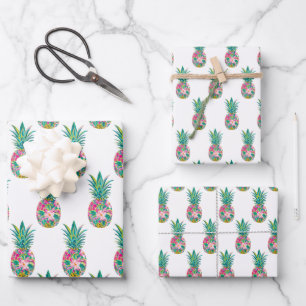 Tropisches Rosa und grüne Ananas Geschenkpapier Set