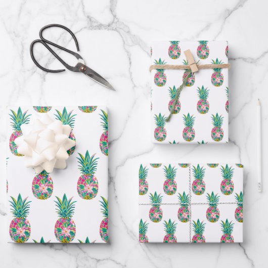 Tropisches Rosa und grüne Ananas Geschenkpapier Set (Vorderseite)